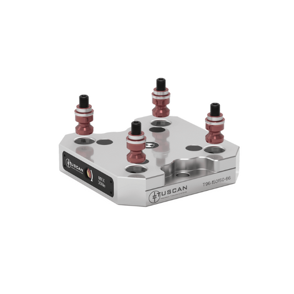 96mm Low Profile Base (Steel) For 5 Axis Vices (Mounting: 4 x M10 at 90° on 66mm PCD, 2 x M12 at 180° on 120mm PCD) - T96-150150-66