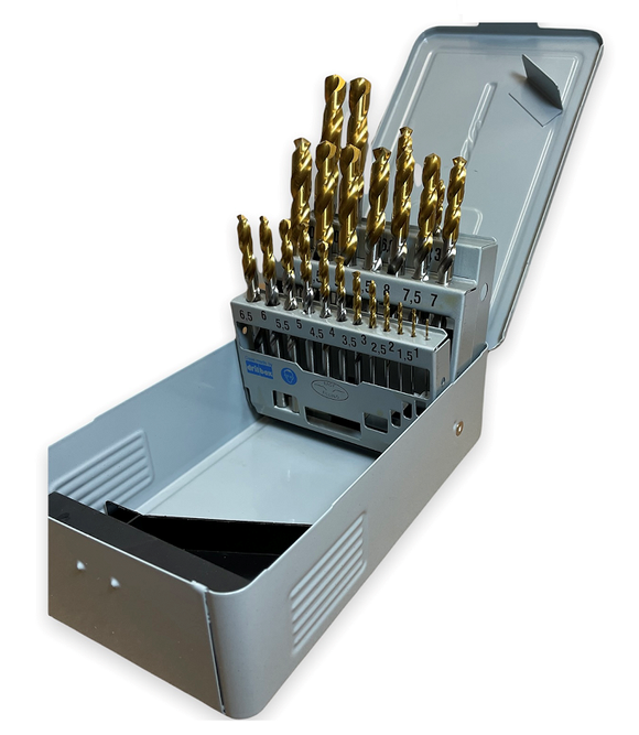 810505SET3 HSS-E Goldex Cobalt Drill Set (1.0mm-10.5mm) x 0.5mm Increments + 3.3mm, 4.2mm, 6.8mm and 10.2mm Tapping Sizes Drills (24pcs) - Precision Engineering Tools EW Equipment